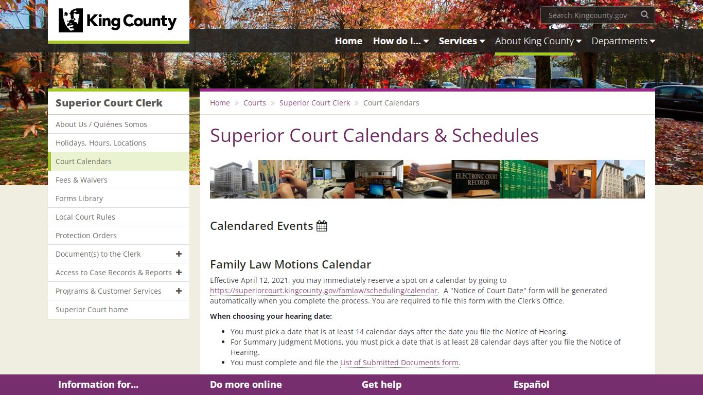 Superior Court Calendars & Schedules - King County